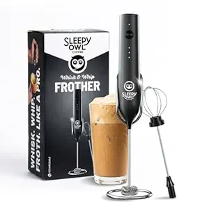 Sleepy Owl Coffee Frother Electric | 3 Speed Modes, Type -C Rechargeable, Handheld Beater, Whipper & Whisker with Stand | Milk Frother Perfect for Coffee, Lattes, Milk, Hot Chocolates & Cream