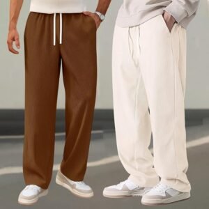 Preneum Men Mid Rise Poly Cotton Loose Fit Trouser|Korean Style Travel & Lounge Wear with Pockets (Available in Plus Size)